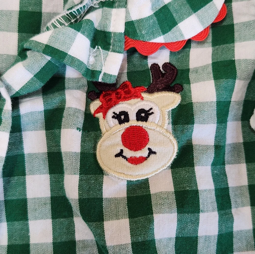 Honeydew Green Checkered 12m Pajamas with Reindeer Patch
